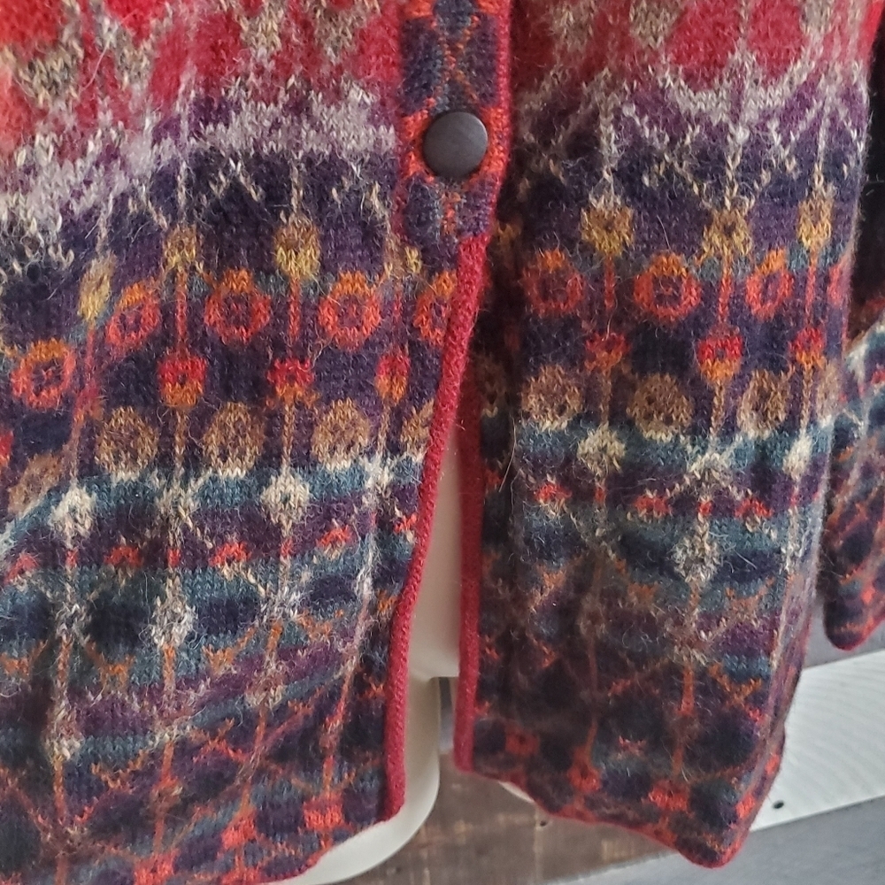 Intiwara Alpaca Burgandy Red Tan Handmade Cardigan Sweater Womens XL - Picture 9 of 12